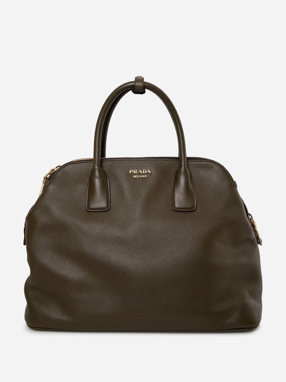 Prada 2013 Green Saffiano Leather Double-Zip Top Handle Bag